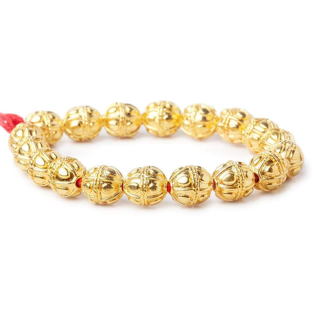 10mm 22kt Gold Plated Copper Bead Round Pear Design 8 inch 18 pieces