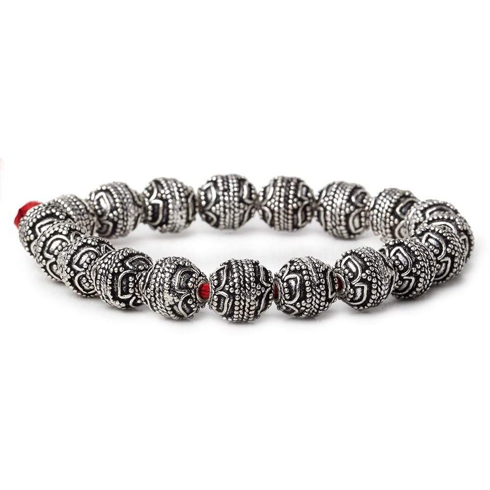 10mm Antiqued Sterling Silver Plated Copper Bead Roval, Four Leaf Tip 8 inch 20 pieces