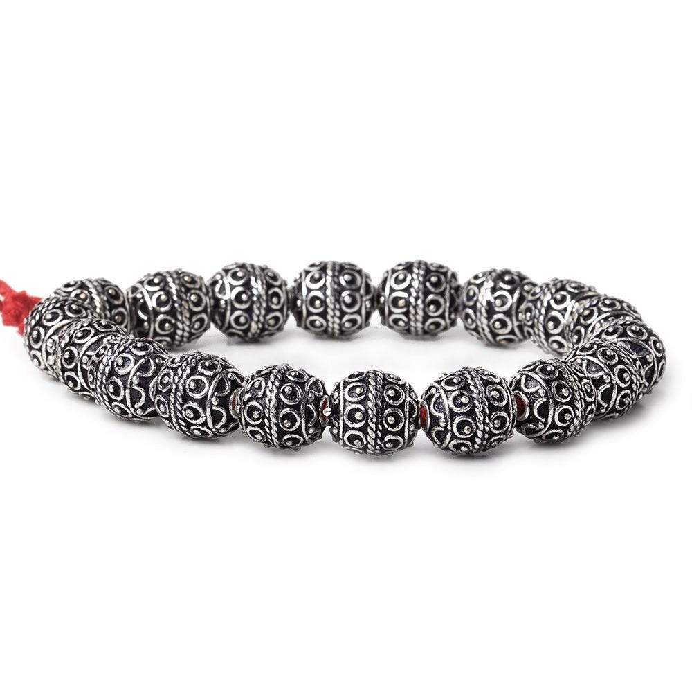 10mm Antiqued Sterling Silver Plated Copper Bead Roval, Moroccan 8 inch 20 pieces