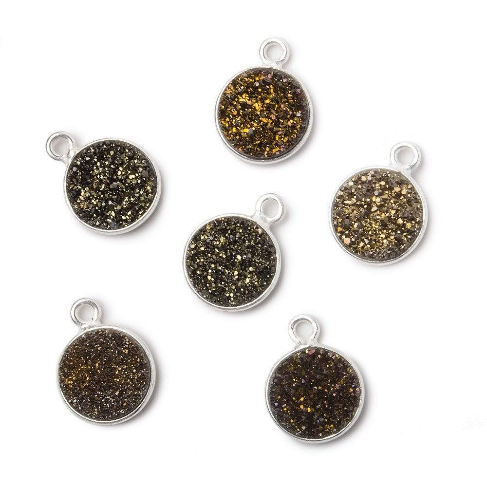 10mm Silver .925 Bezel Metallic Bronze Drusy Coin Pendant 1 piece