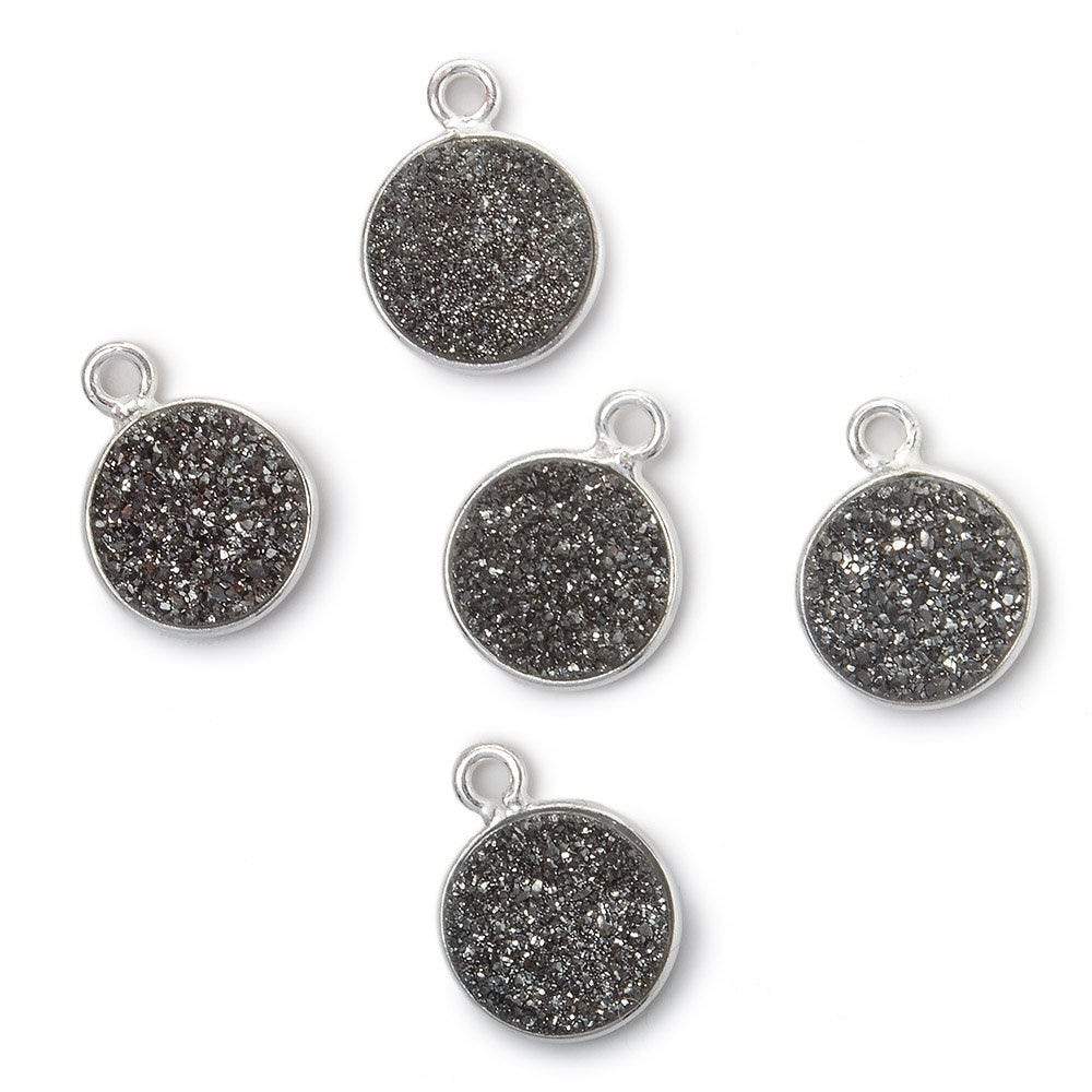 10mm Silver .925 Bezel Metallic Platinum Drusy Coin Pendant 1 piece