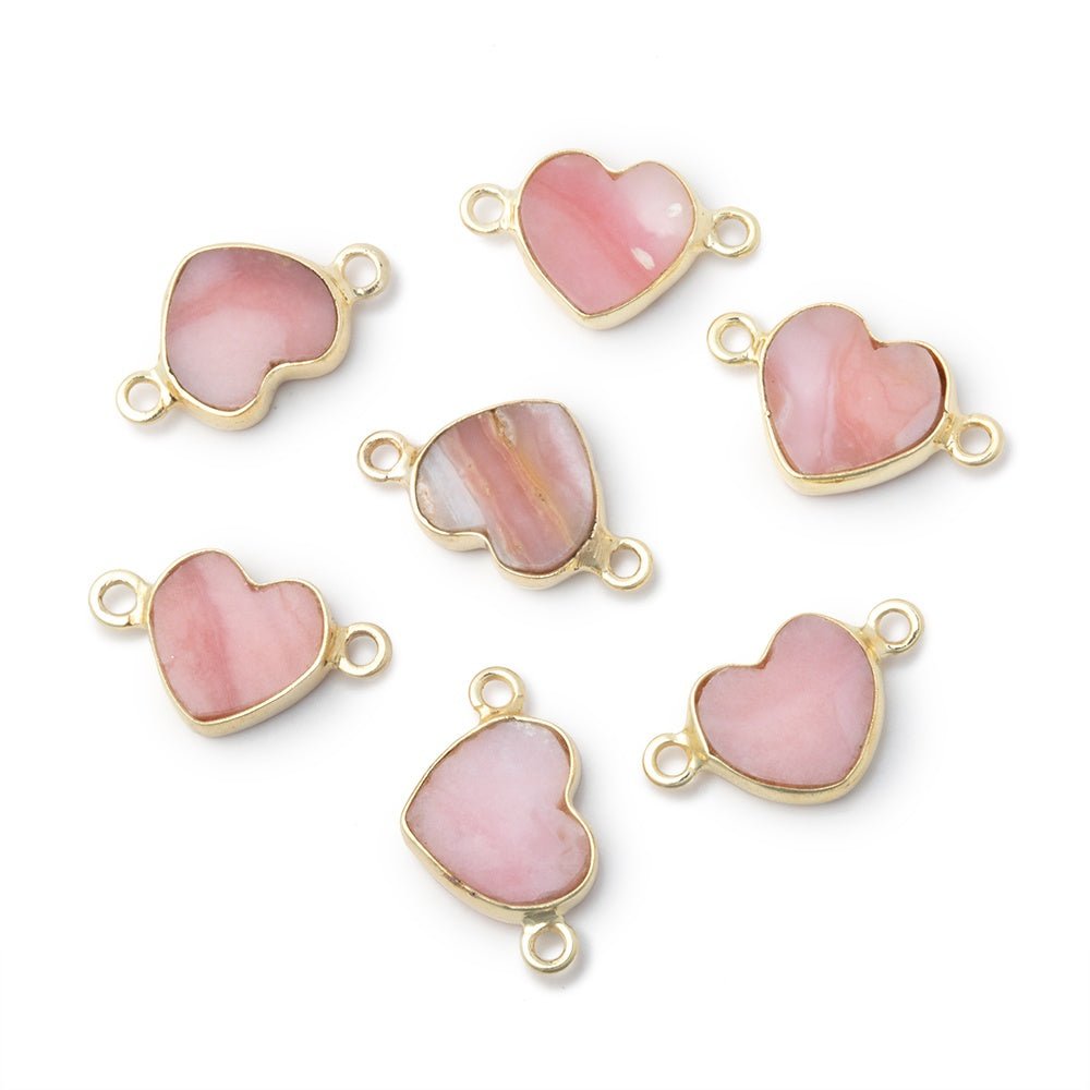 10mm Vermeil Bezel Pink Peruvian Opal Flat Heart 1 Connector