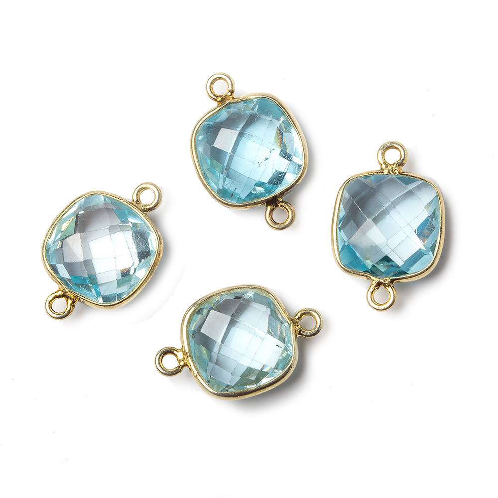 10mm Vermeil Bezel Sky Blue Topaz faceted pillow Petite Connector 1 piece