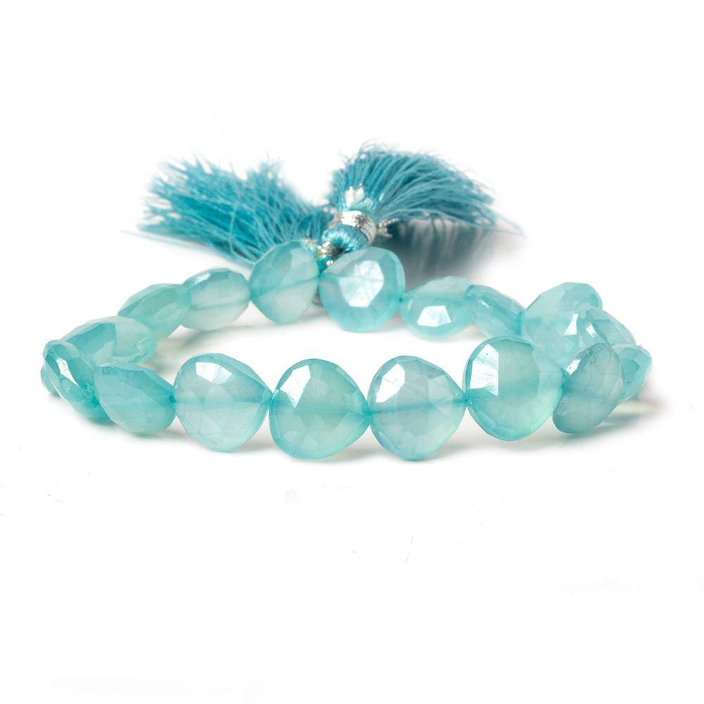 Silver Mystic Seafoam Blue Chalcedony faceted heart 8 inch 18 Beads