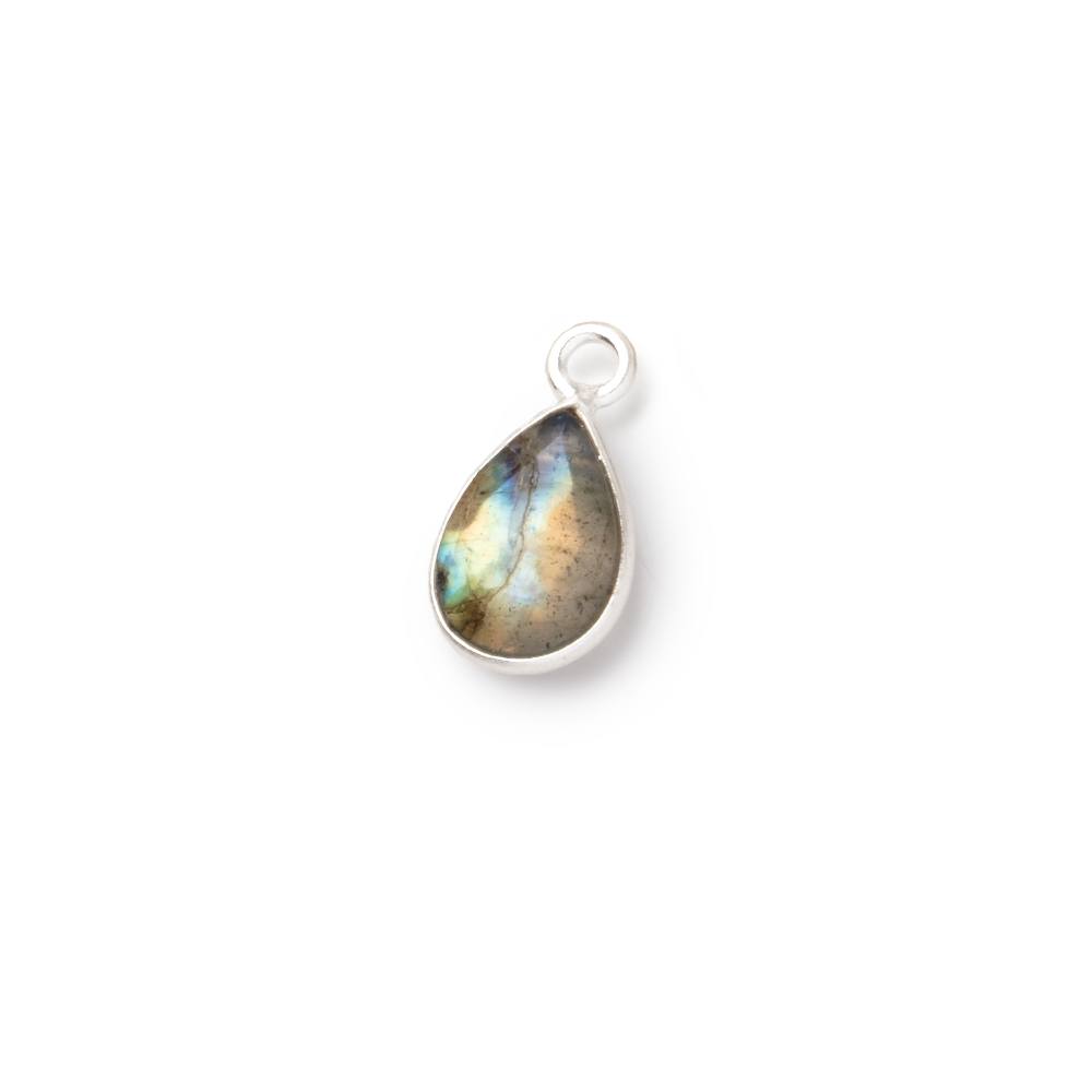 10x7.5mm Silver Bezel Multi Flash Labradorite Faceted Pear Pendant 1 Focal
