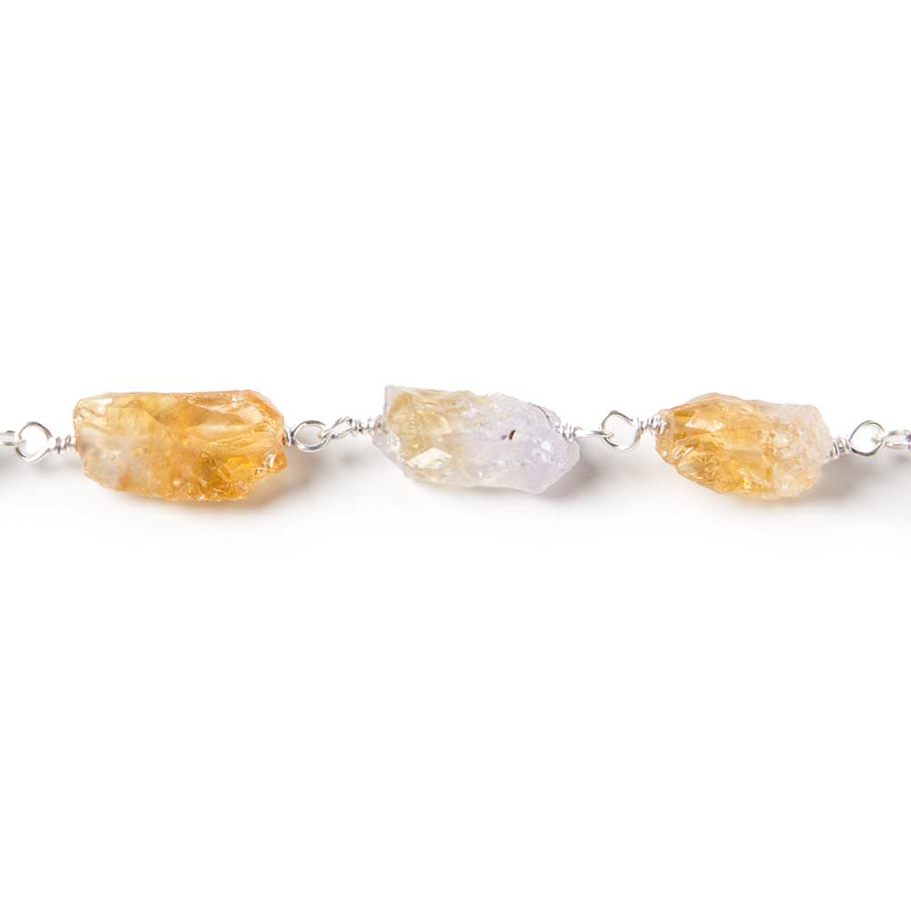 10x7mm Citrine hammer faceted rectangle Silver plated Chain 19 pieces