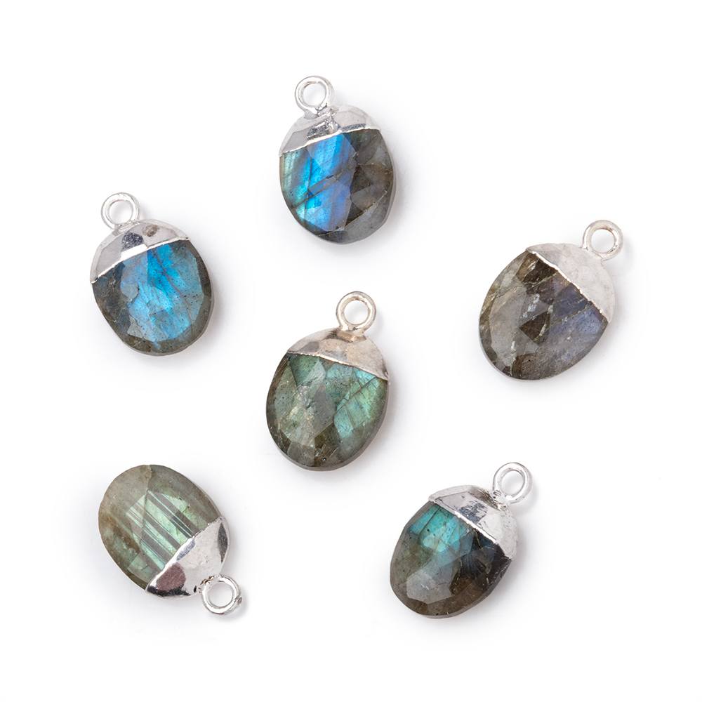 10x8mm Silver Leafed Labradorite Faceted Oval Focal Bead 1 piece