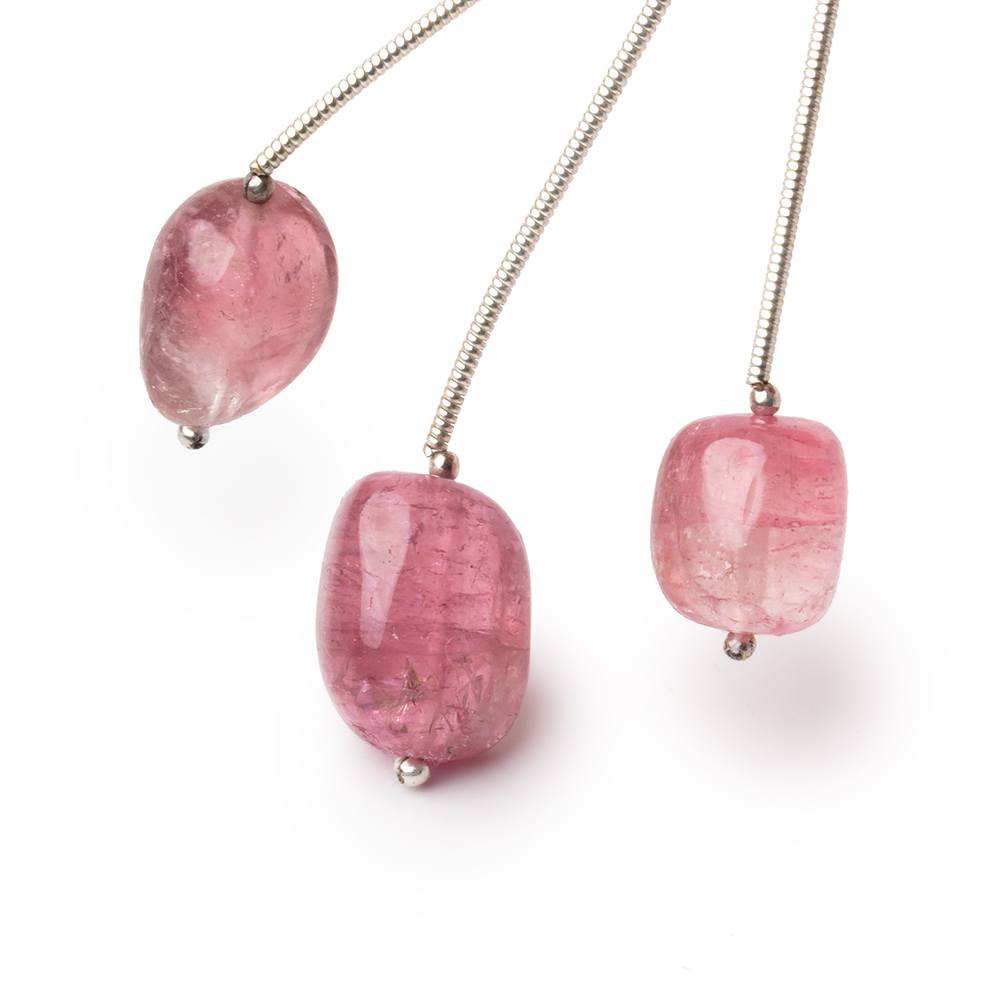 11-14mm Rubellite Tourmaline Plain Nugget Focal Beads Set of 3 AA