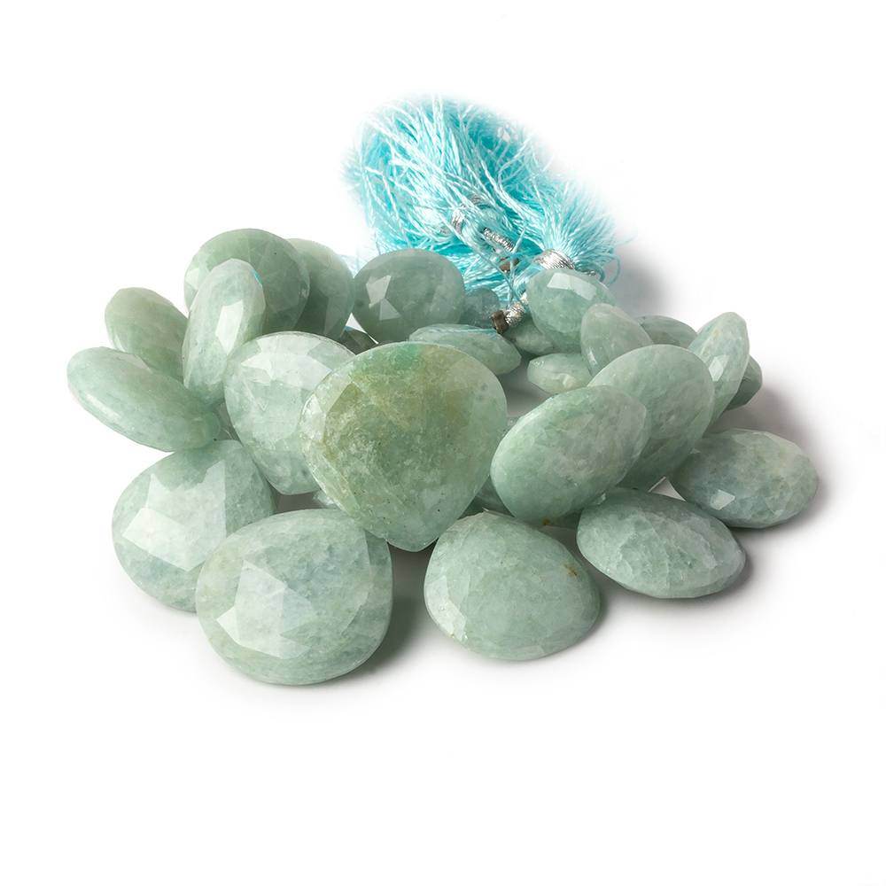 11-19mm Milky Aquamarine Faceted Heart Beads 7 inch 31 pieces