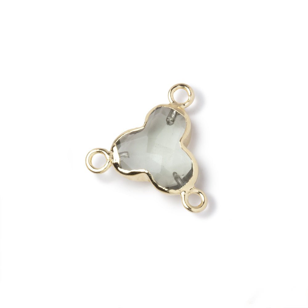 11mm Gold Leafed Prasiolite Faceted Trefoil 3 Ring Connector 1 piece