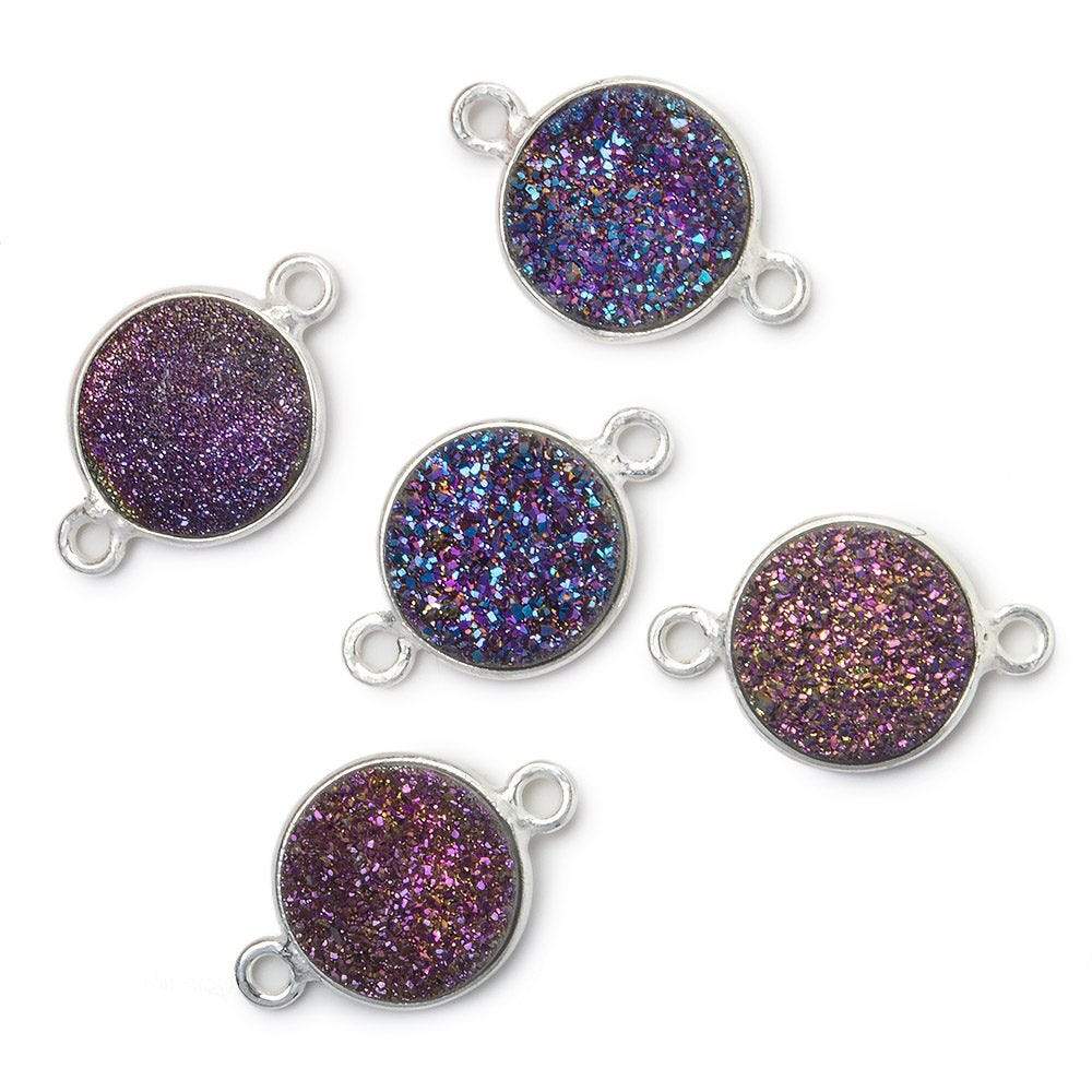 11mm Silver .925 Bezel Mystic Peacock Drusy Drusy Coin Connector 1 piece
