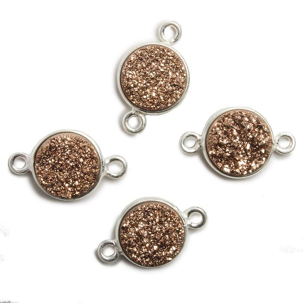 11mm Silver Bezel Metallic Rose Drusy Coin 2 ring Connector 1 piece