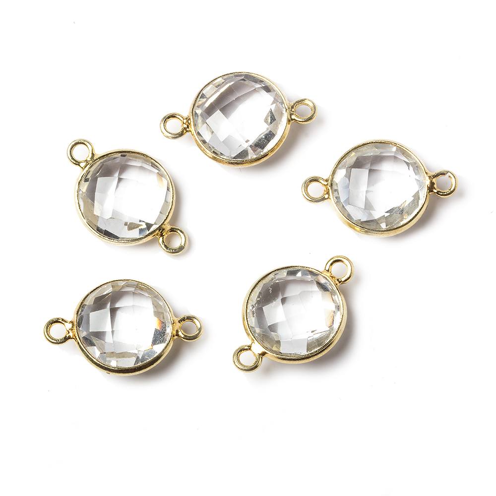 11mm Vermeil Bezel Crystal Quartz faceted coin Connector 1 piece