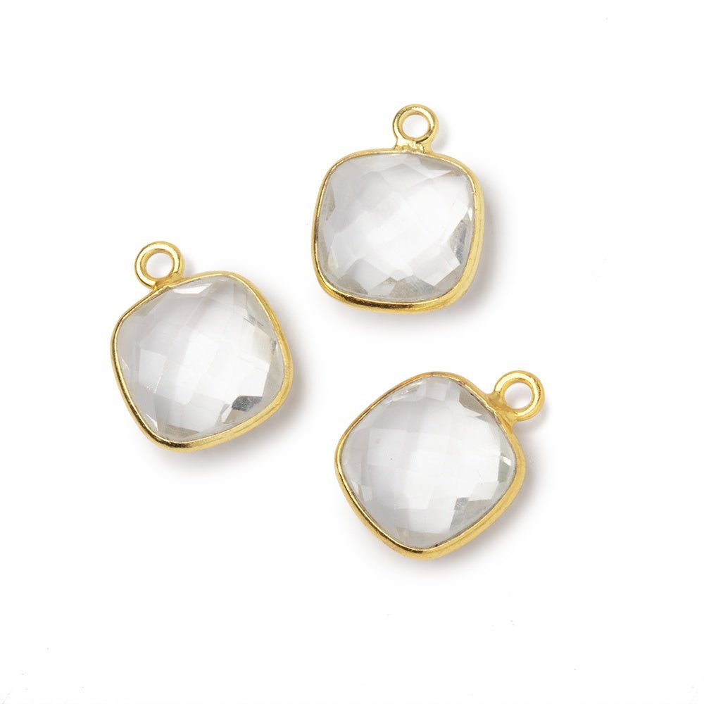 11mm Vermeil Bezel Crystal Quartz Faceted Cushion Pendant 1 piece