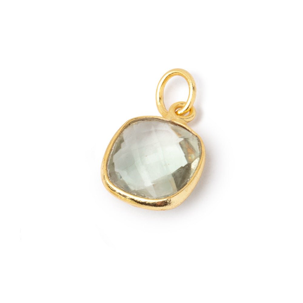 11mm Vermeil Bezel Prasiolite Faceted Cushion Pendant 1 piece