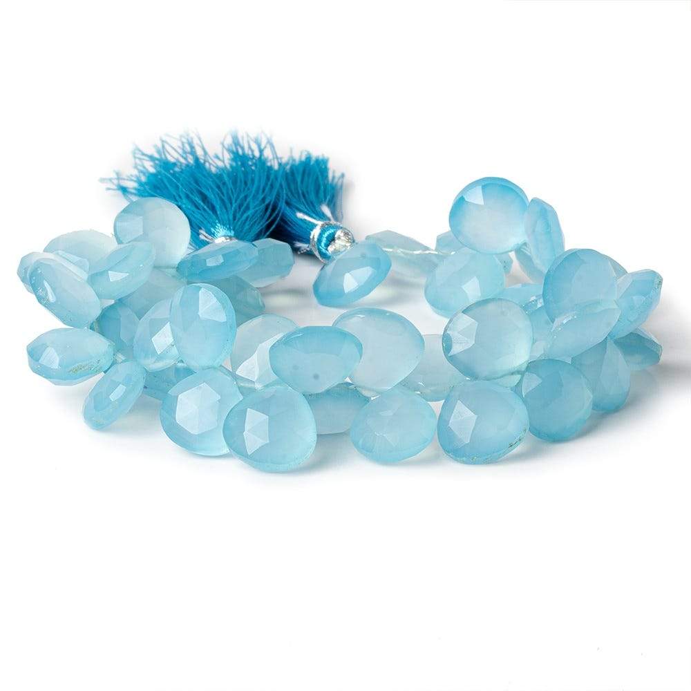 10.5mm Caribbean Blue Chalcedony faceted hearts 8 inch 55 beads AAA