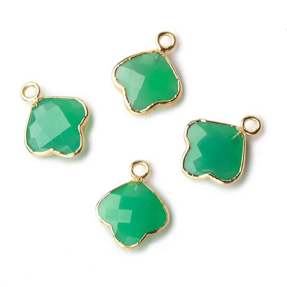 11x11mm Gold Leafed Green Onyx Faceted Trillium Flower Focal Bead Pendant sold as 1 piece