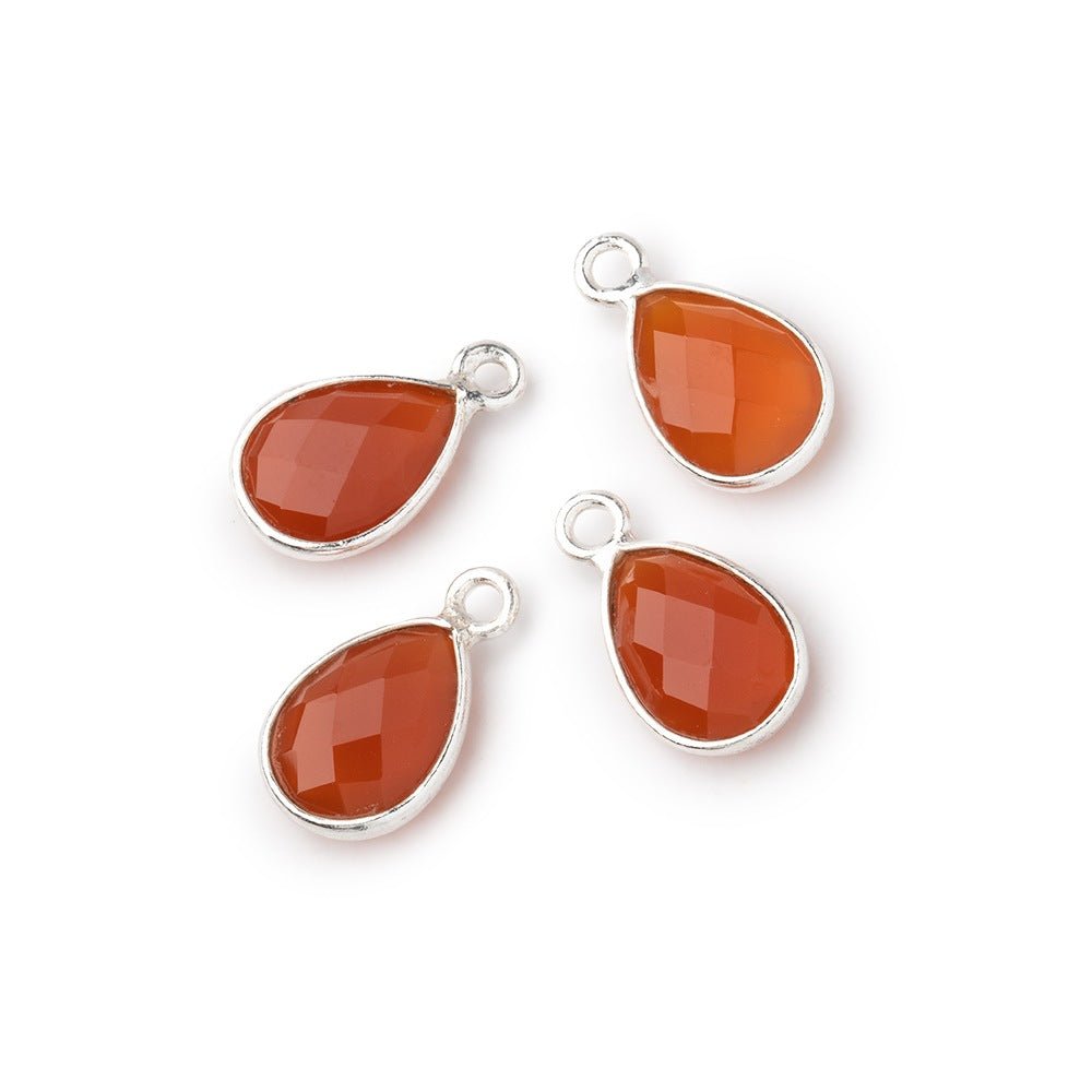 11x8mm .925 Silver Bezel Carnelian Faceted Pear Focal Pendants Set of 4 pieces