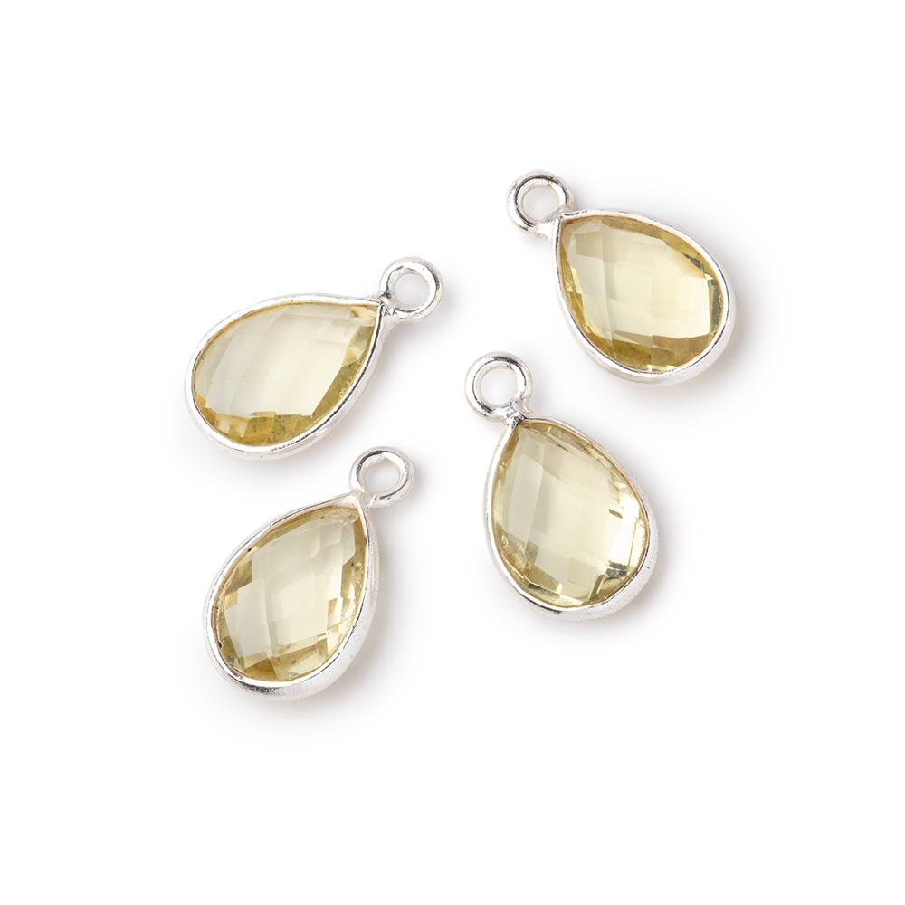 11x8mm .925 Silver Bezel Lemon Quartz Faceted Pear Focal Pendants Set of 4 pieces