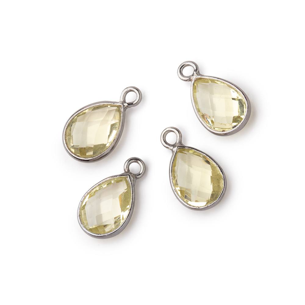 11x8mm Black Gold Bezel Lemon Quartz Faceted Pear Focal Pendants Set of 4 pieces
