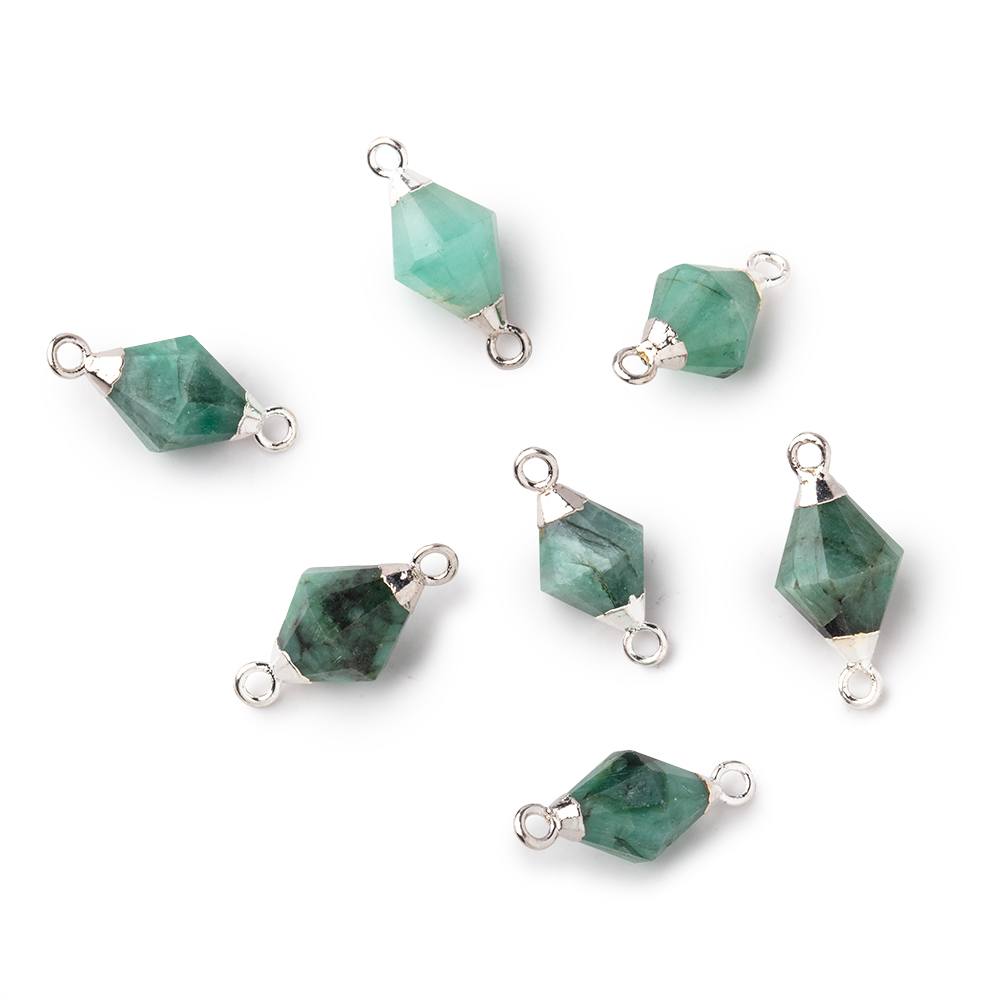 11x8mm Silver Leaf Emerald Faceted Bi-Cone Connector 1 focal piece
