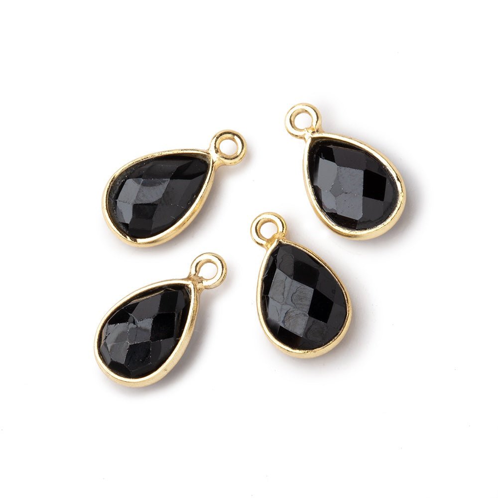 11x8mm Vermeil Bezel Black Onyx Faceted Pear Focal Pendants Set of 4 pieces