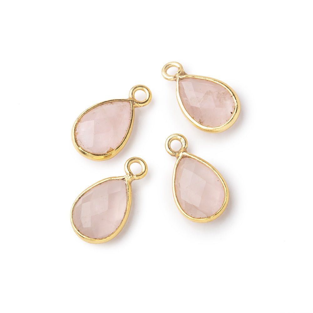 11x8mm Vermeil Bezel Rose Quartz Faceted Pear Focal Pendants Set of 4 pieces