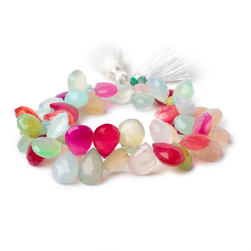 11x9-13x11mm Multi Color Chalcedony Faceted Pears 7.5 inch 45 Beads