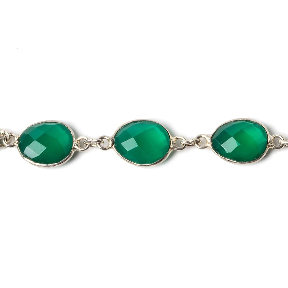 11x9mm Silver Bezel Green Onyx Nugget Silver .925 Chain by the foot 18 pieces