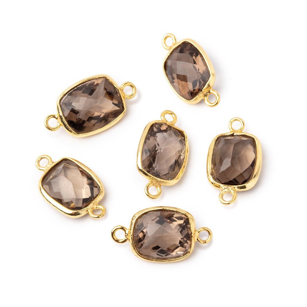 11x9mm Vermeil Bezel Smoky Quartz Pavilion Faceted Rectangle Connector 1 piece