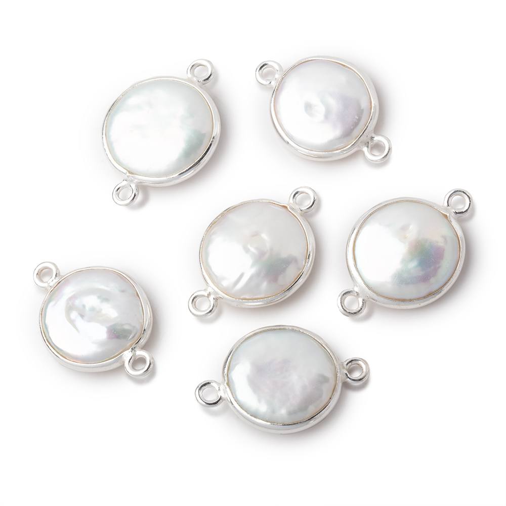 12-13mm Sterling Silver Bezel White Coin Freshwater Pearl Connector 1 piece