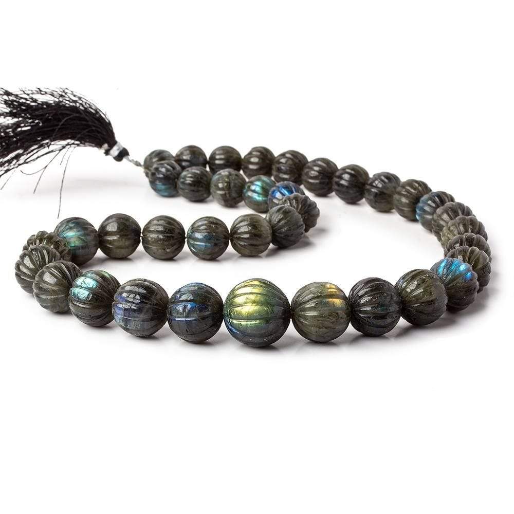 12-17.5mm Labradorite carved melon round beads 20 inches 36 pieces Rare Shape!