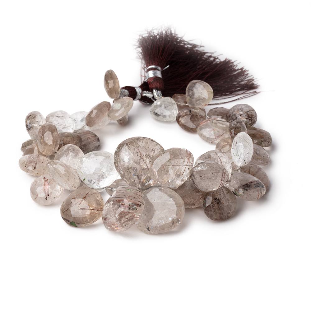 12-21mm Smoky Rutilated Quartz Faceted Heart Beads 9 inch 46 pieces AA