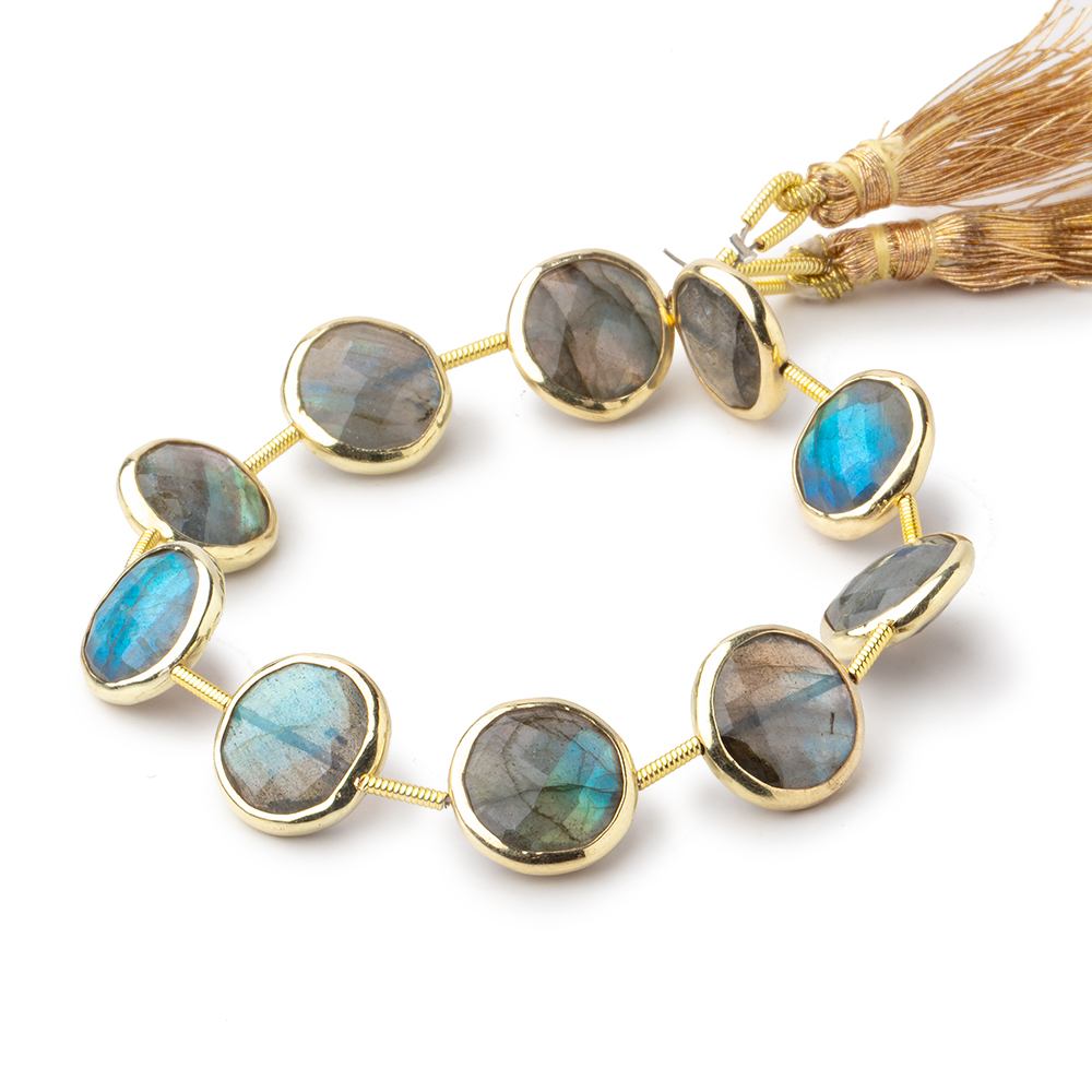 12mm Vermeil Bezel Labradorite Faceted Coin Beads 6.5 inch 10 pieces