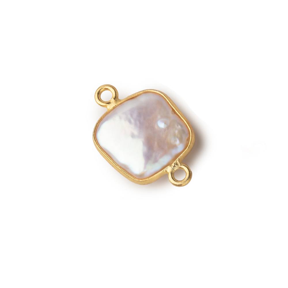 12mm Vermeil Bezel Soft Peach Square Pearl Connector 1 Piece