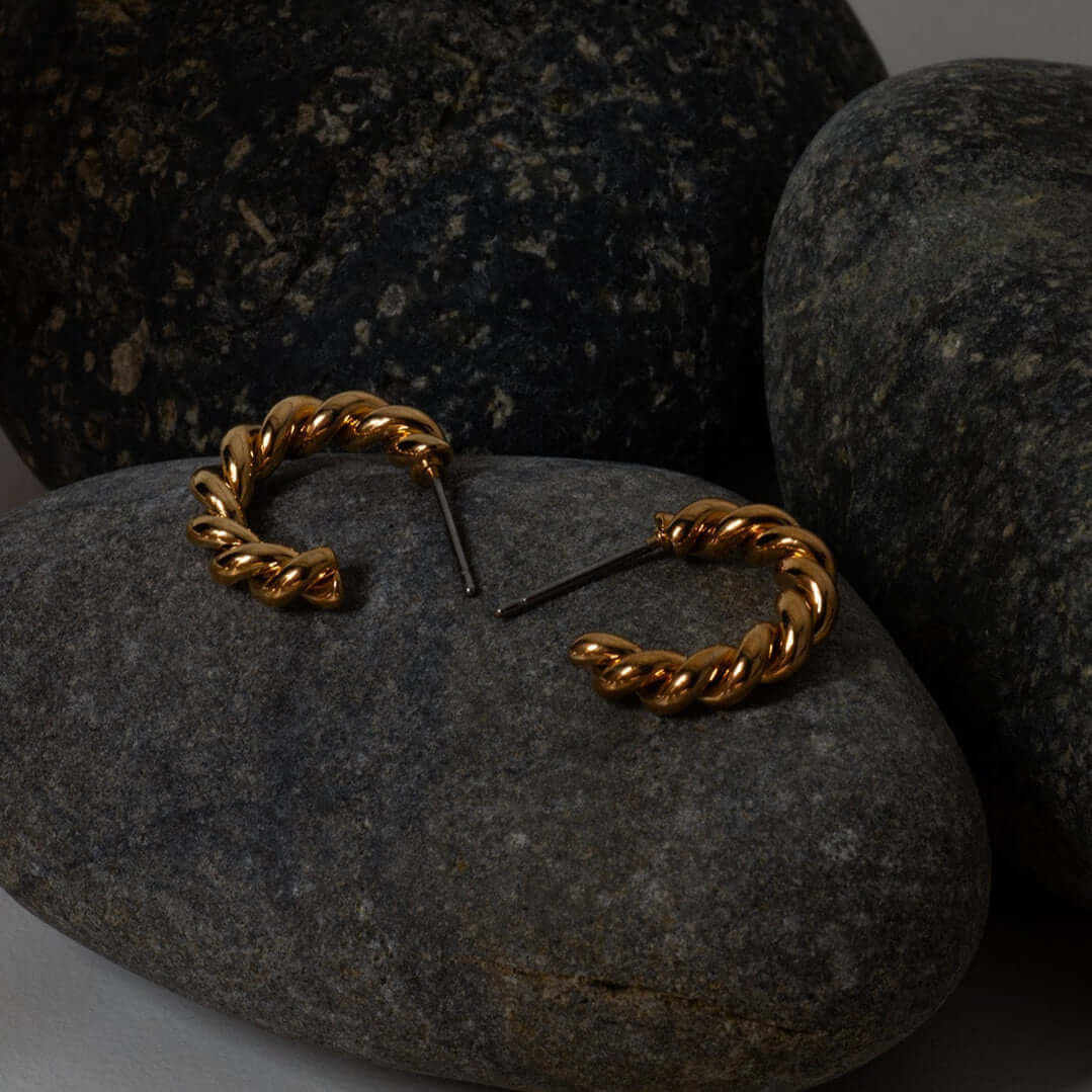 12mm Twisted Crescent Earrings w/ Earnut - Made of plated brass - Sold individually - EW5019