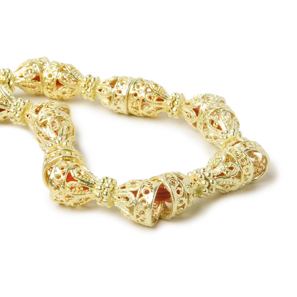 12x10mm 14kt Gold plated Copper Cone Filigree and Miligrain Top 8 inch 18 beads