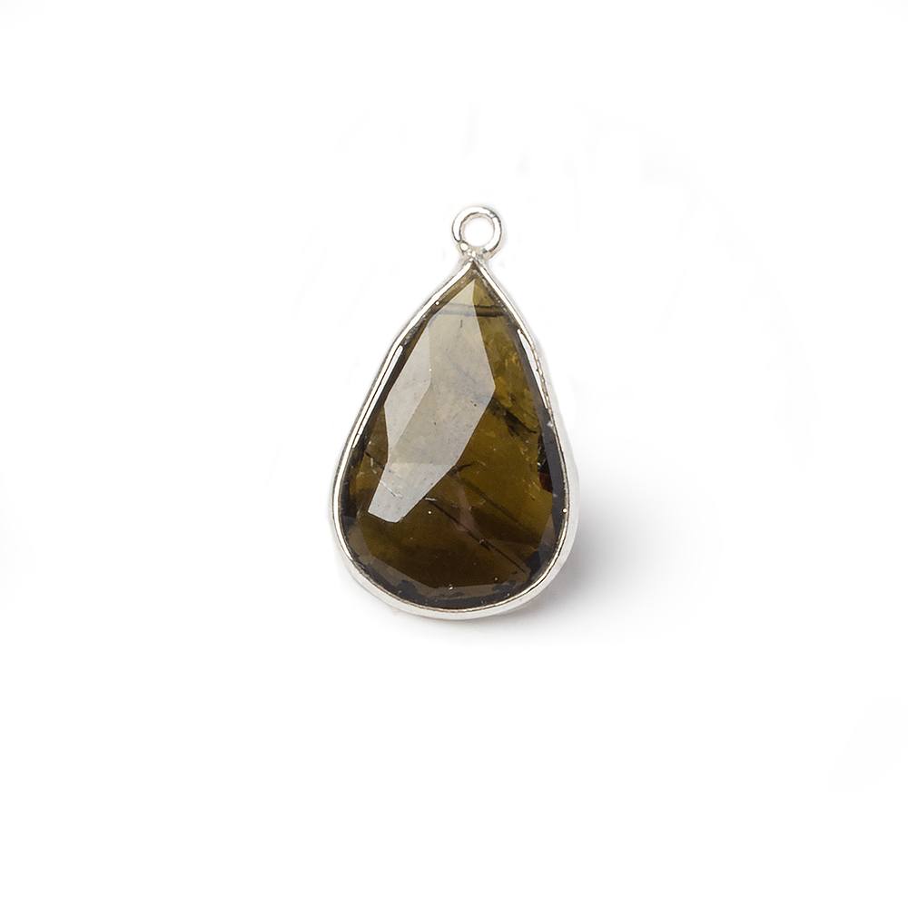 12x20mm Silver Bezel Green Tourmaline Pear Pendant 1 Piece