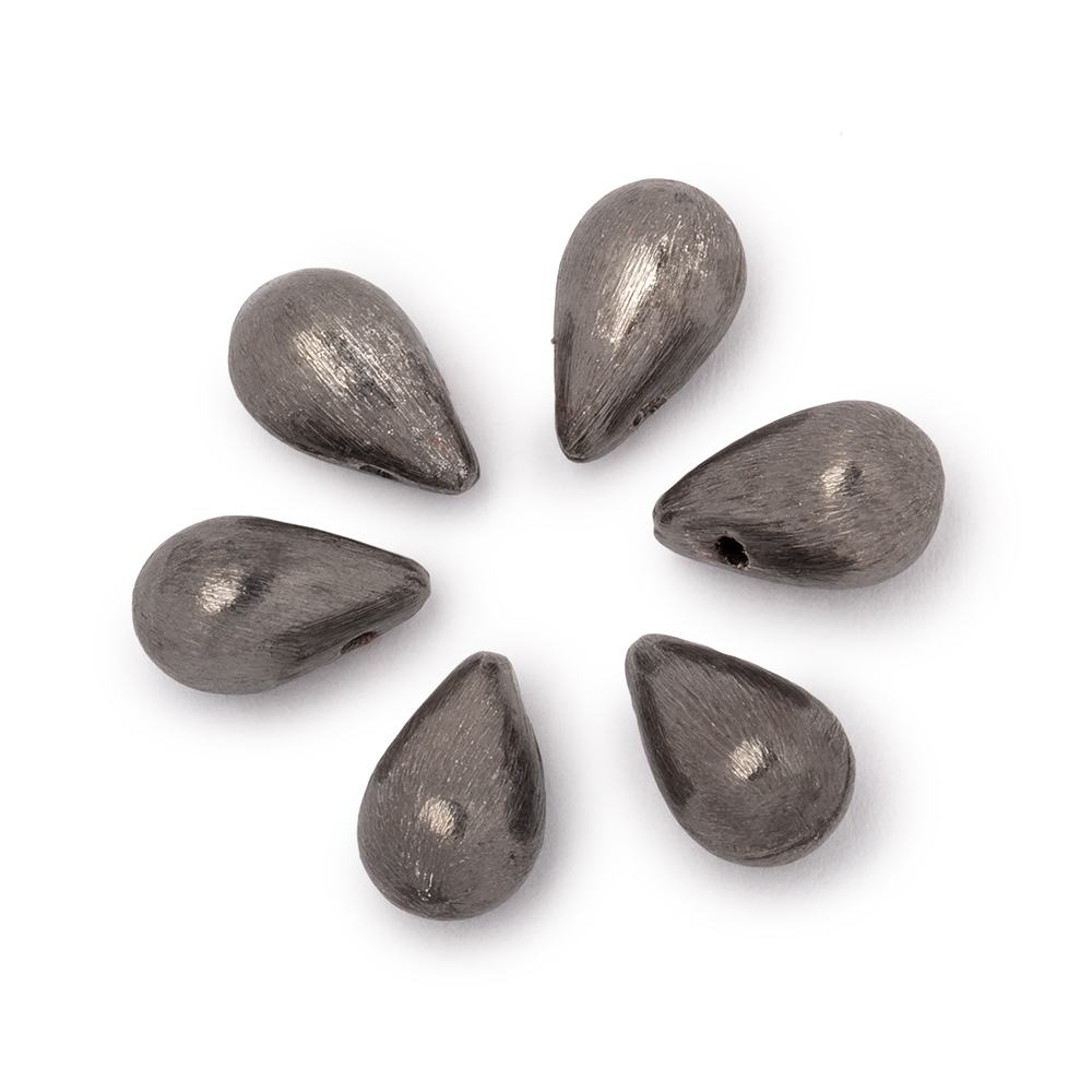12x7mm Black Gold Plated Copper Brushed Tear Drop Set of 6 Beads