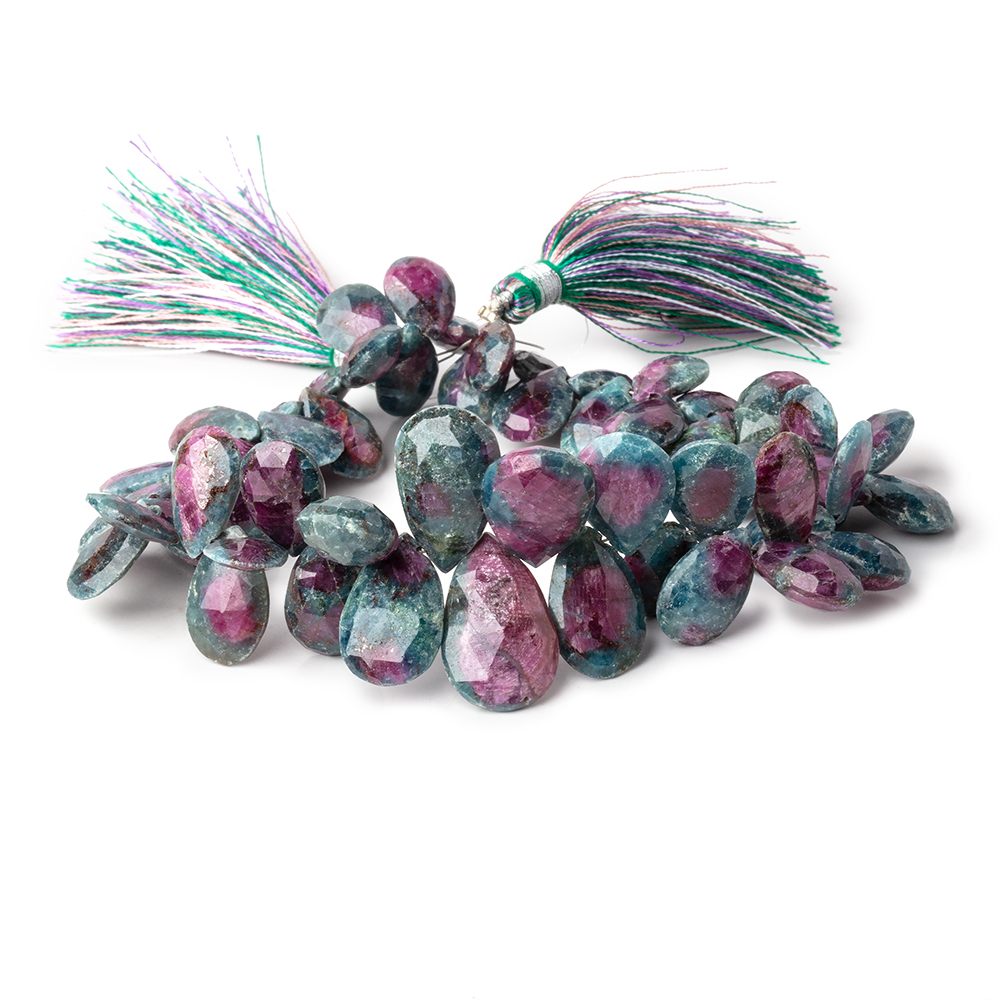 12x8-20x13mm Ruby in Zoisite Faceted Pear Beads 9 inch 56 pieces