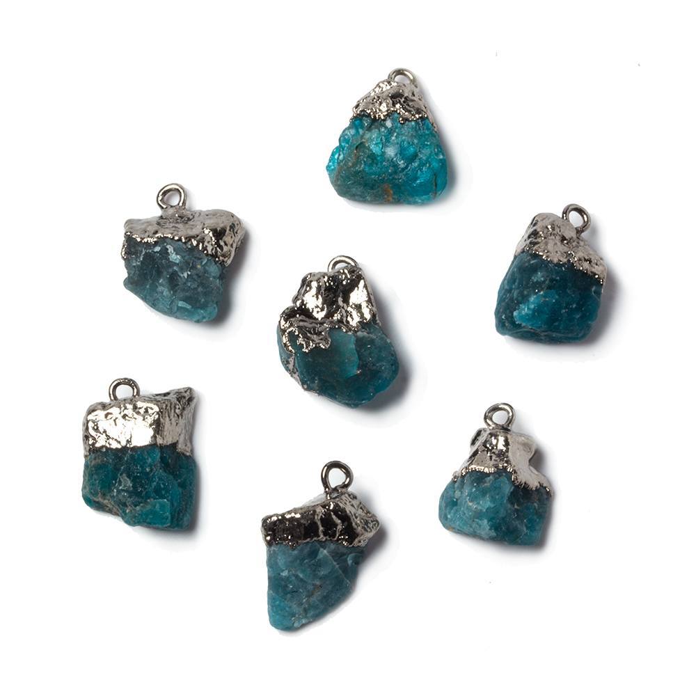 12x9mm Gunmetal Leafed Neon Blue Apatite Natural Crystal Pendant 1 piece