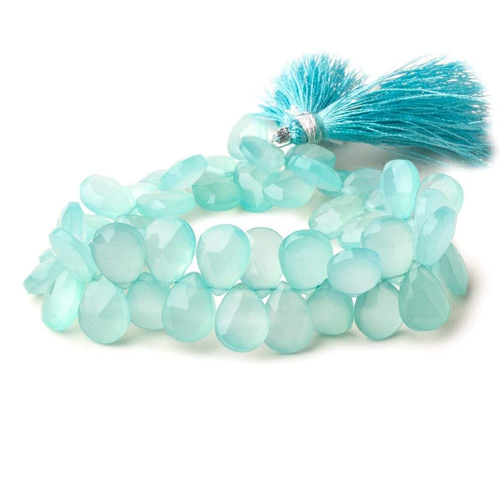 12x9mm Seafoam Blue Chalcedony faceted pears 8 inch 45 beads