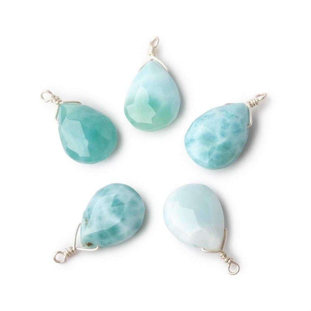 12x9mm Silver Wire Wrapped Larimar Faceted Pear 1 Focal Pendant