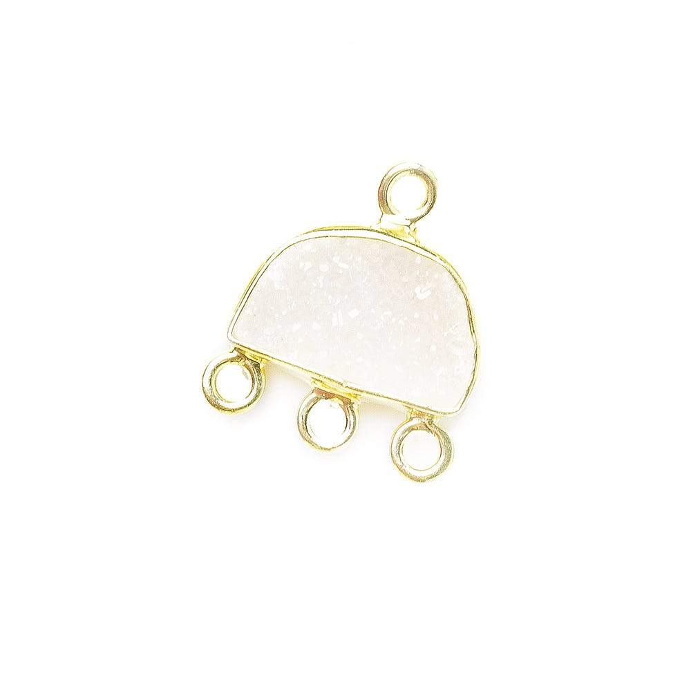 12x9mm Vermeil White Drusy Half Moon East West 3 ring Connector