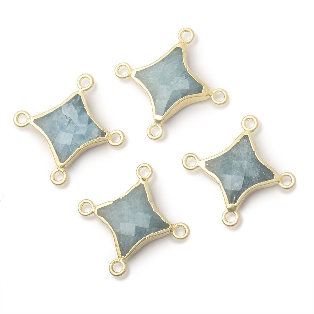 13-14mm Gold Leafed Aquamarine 4 Point Star Focal 4 Ring Connector
