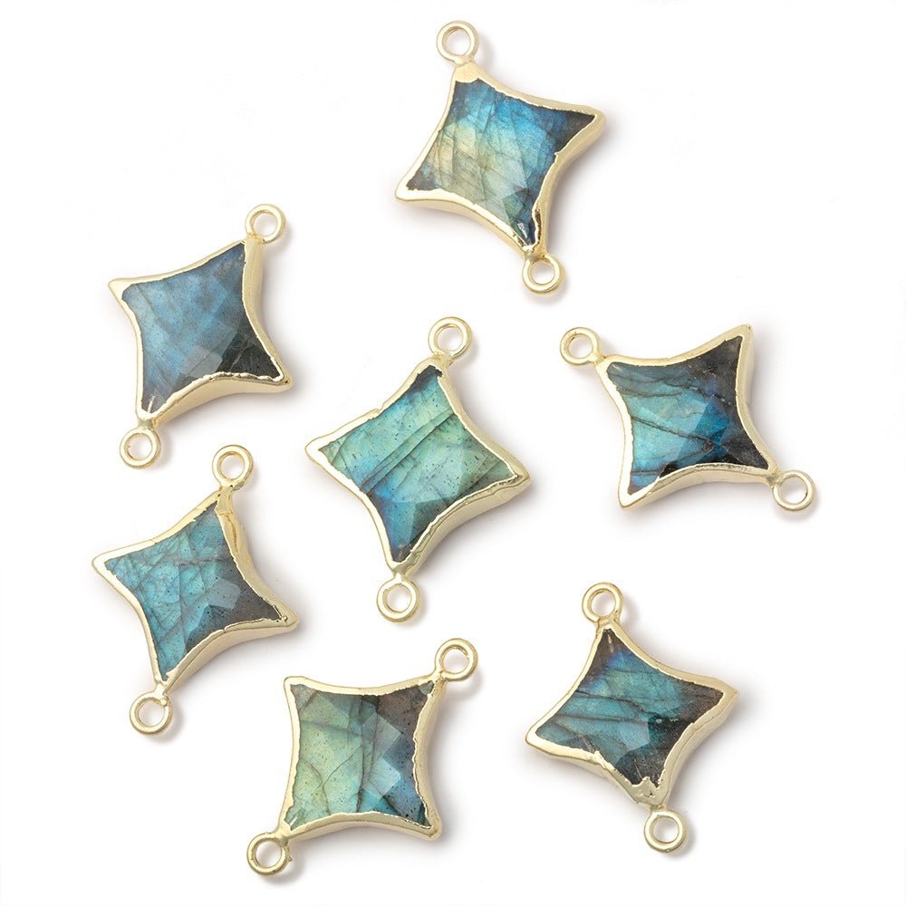 13-15mm Gold Leafed Labradorite 4 Point Star Focal 2 Ring Connector