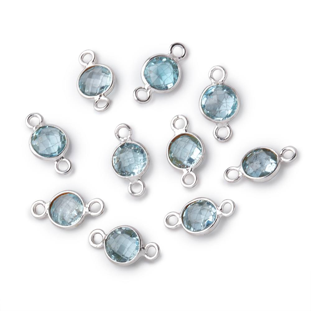 7mm Sterling Silver Bezel Sky Blue Topaz faceted coin Petite Connector 1 piece