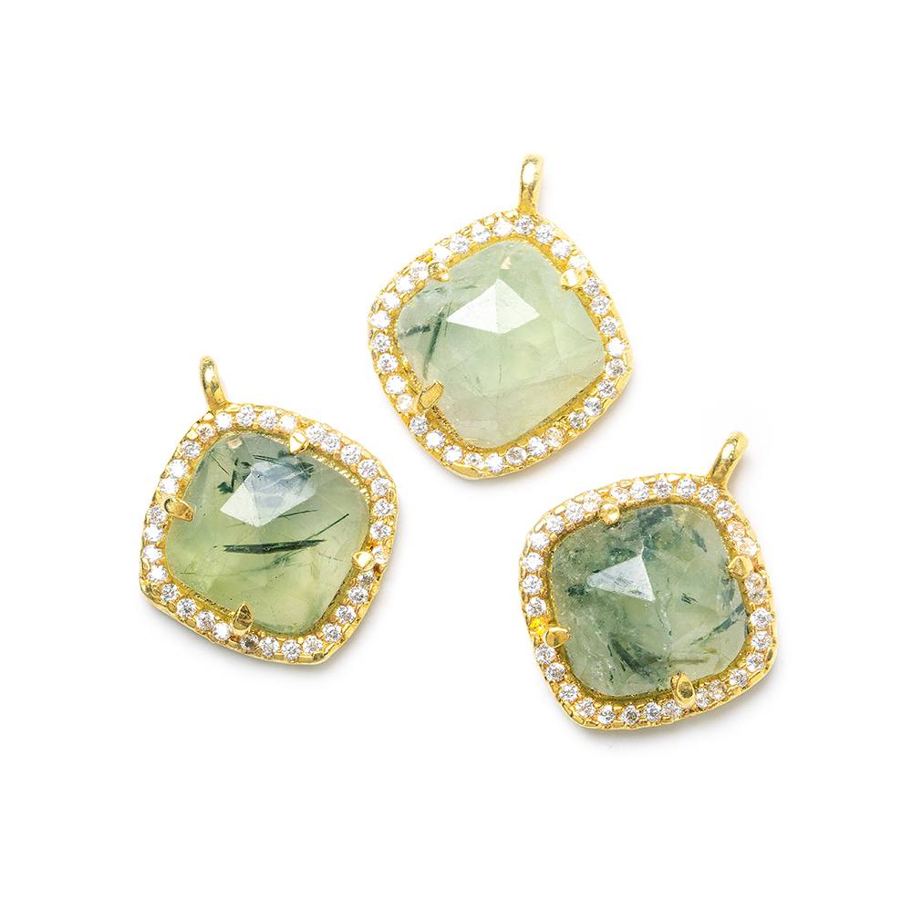 13.5mm Vermeil Bezel White CZ & Prehnite Cushion Pendant 1 piece