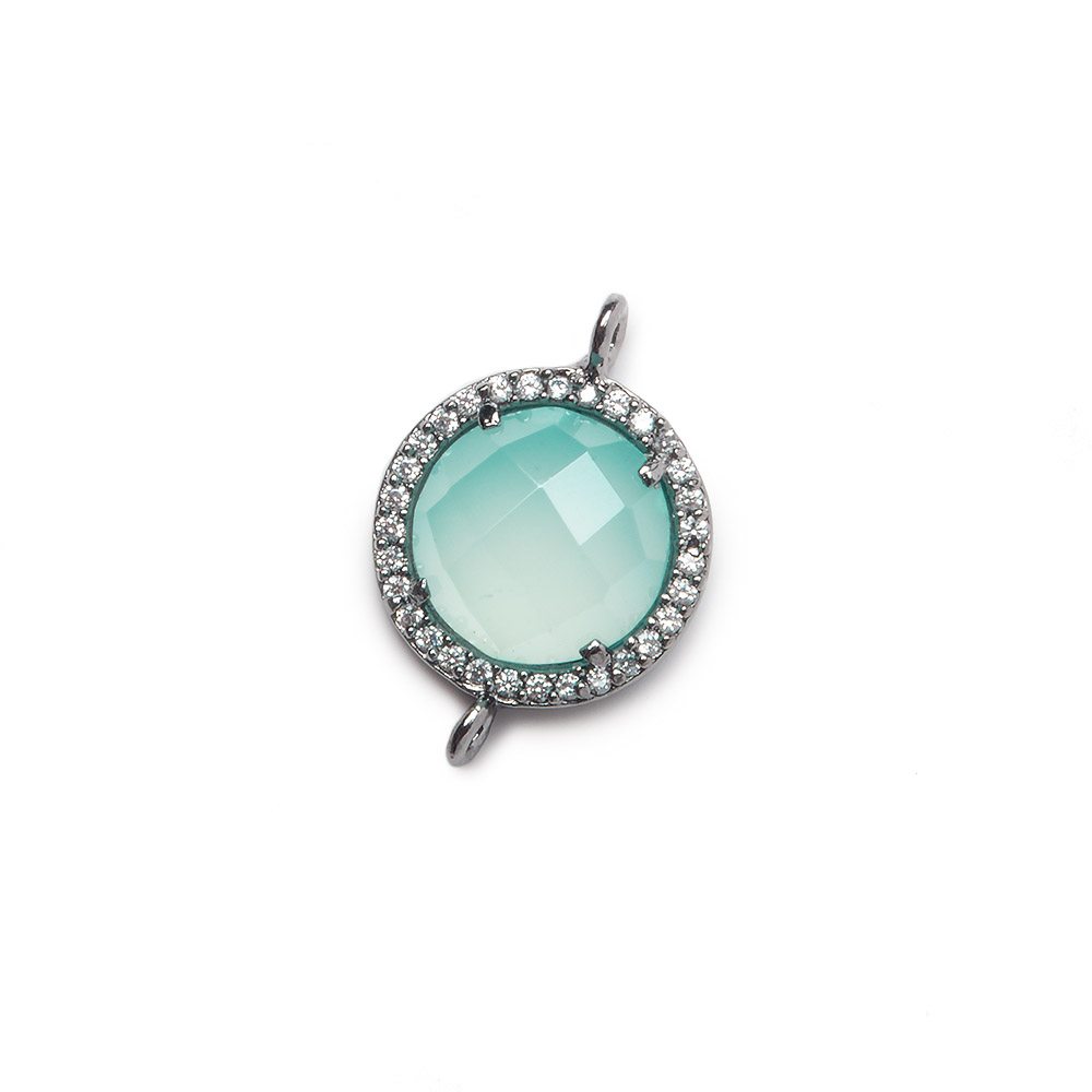 13mm Black Gold Bezel White CZ and Seafoam Chalcedony Coin Connector 1 focal bead