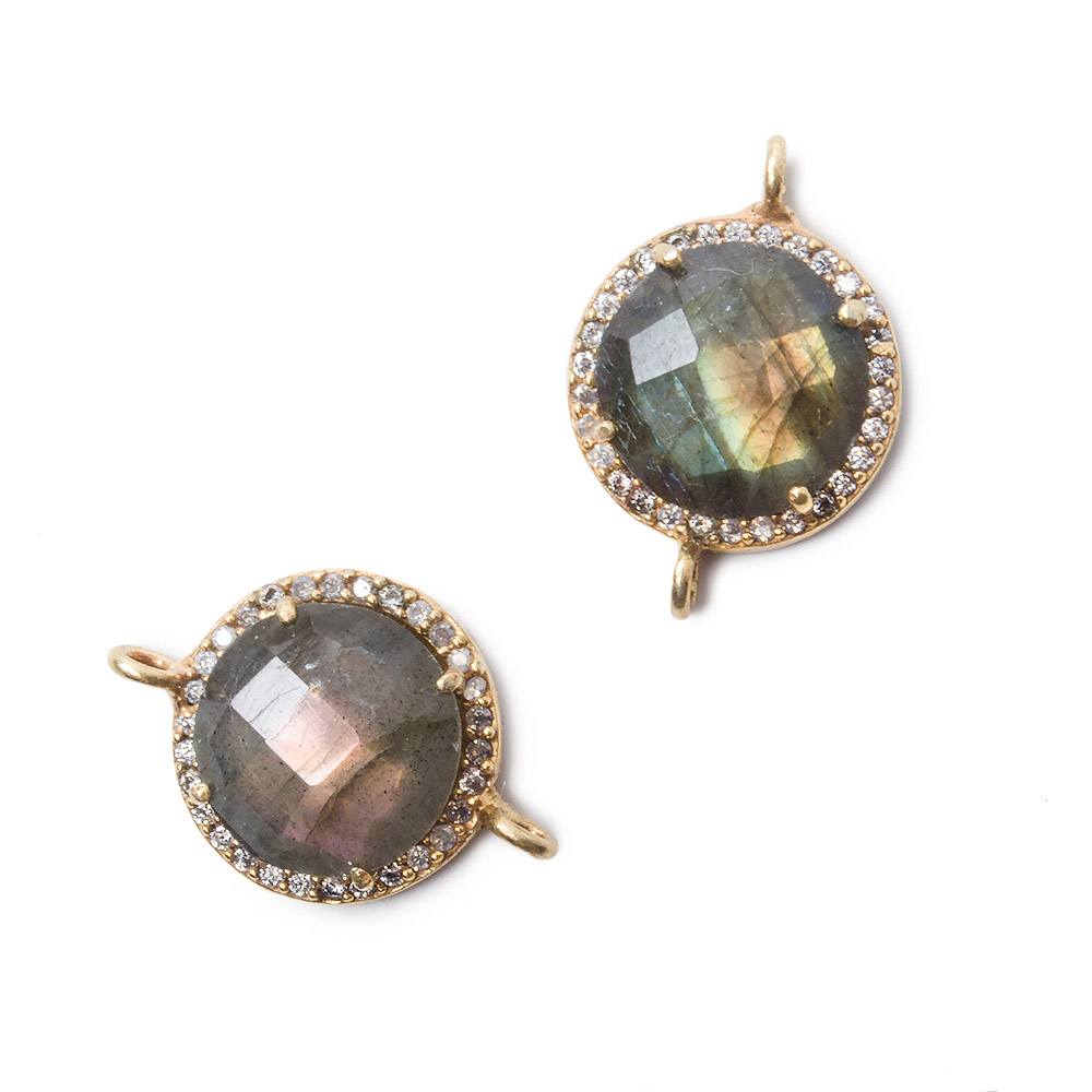 13mm Vermeil Bezel White CZ and Labradorite Coin Connector 1 focal bead